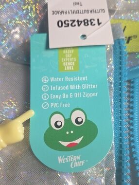 Western Chief Teal Glitter Butterfly Parade Kids Raincoat Size 8